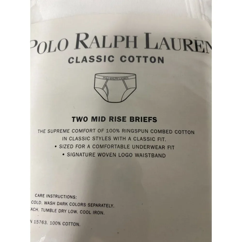 NOS VTG 90s Polo Ralph Lauren White Logo Mid Rise Briefs 100 Cotton Sz 48 Pair